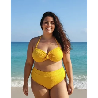 Biquíni Texturizado Canelado com Bojo e Cintura Alta GG 48/50 - Moda Praia Verão em Oferta na Shopee