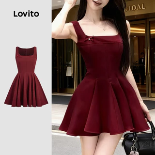 Lovito Vestido Casual Estilo Chinês Cheongsam Qipao Laço Cintura Modelo Primavera/verão Vermelho Para Mulheres L157ED507