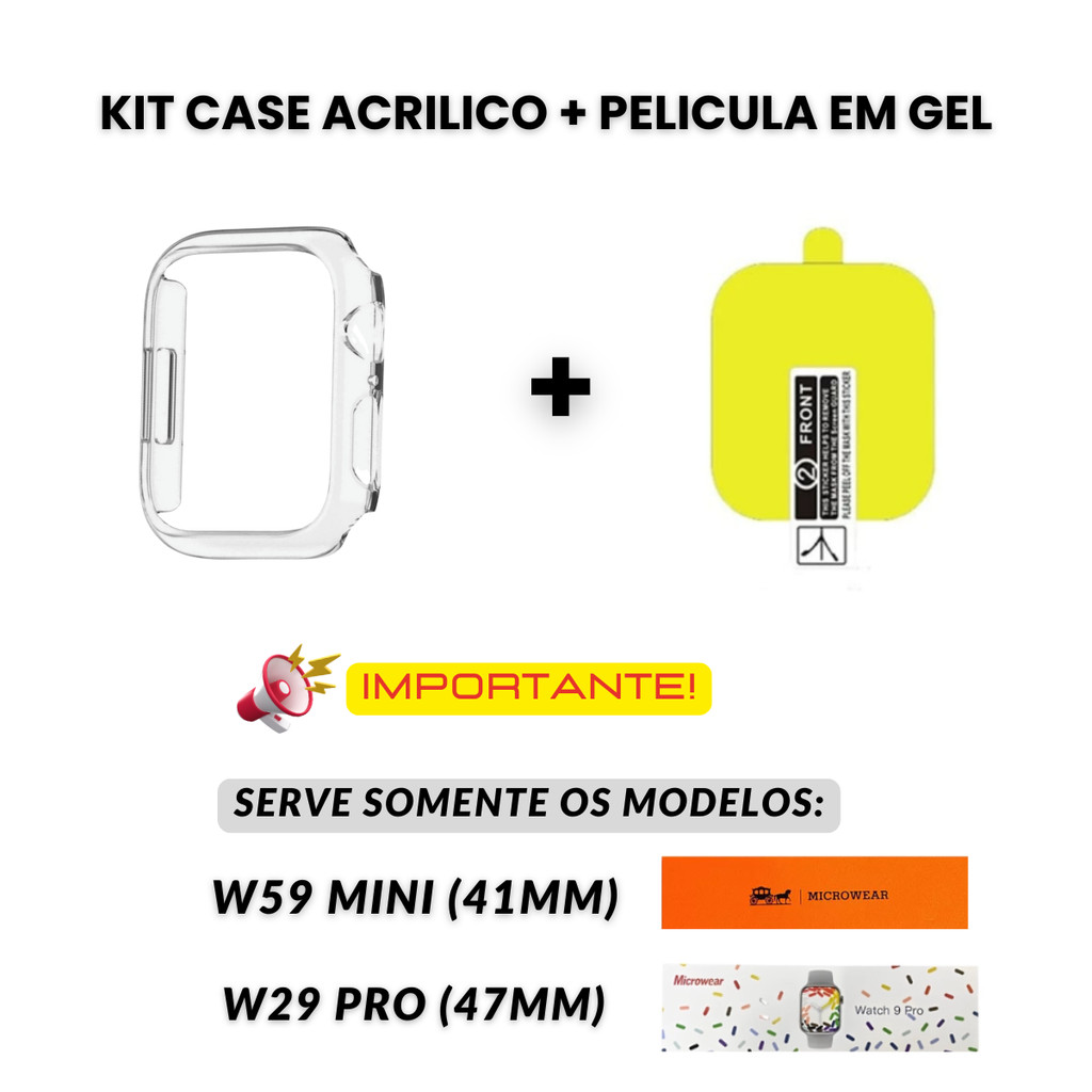 Case Capa Capinha + Película Gel Protetora Para Smartwatch W59 Mini ...