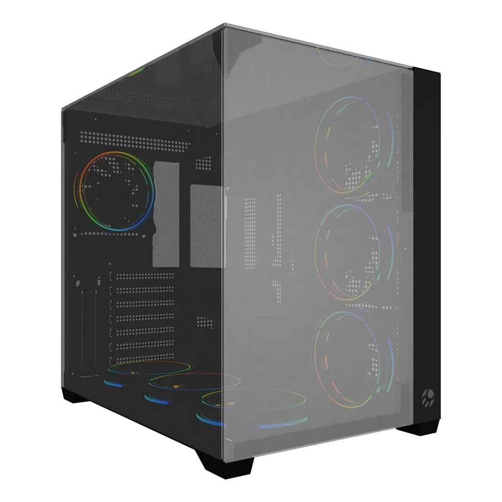 GABINETE GAMER BG-059B VEGAS PRETO BLUECASE VIDRO PANORAMICO ESPELHADO