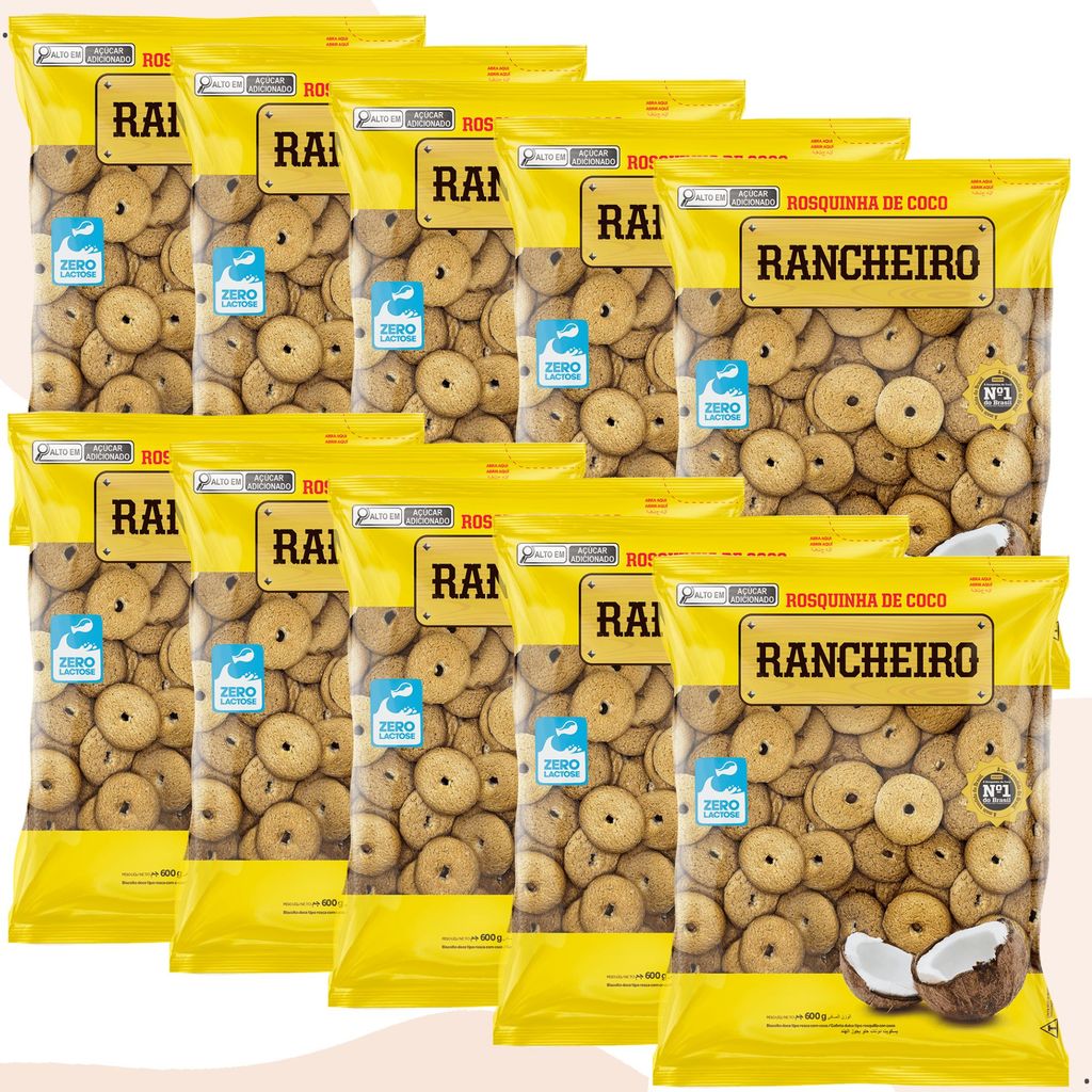 Kit Econômico 10 Rosquinha Coco Rancheiro Zero Lactose 600g Biscoito ...