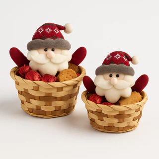 Kit Cestos de Palha C/2 Natalino Papai Noel Decorações de Natal Cesta Presente Enfeites Fim de Ano
