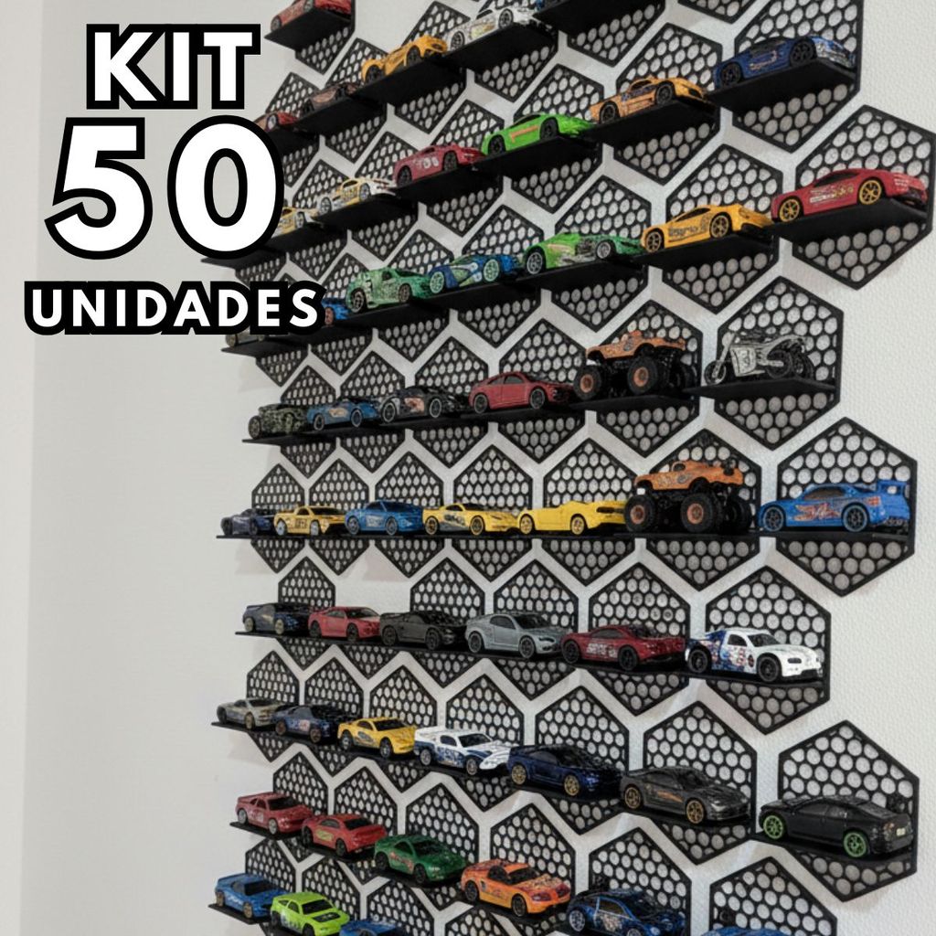 Kit 50 Uni Vitrine Expositor Carrinho Parede Hotwheels Miniatura