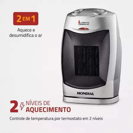 Aquecedor Mondial Termo Ceramica A05 Aquecedor Ceramic127vpretoprata