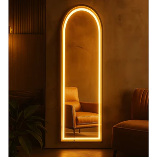 Espelho Oval Base Reta LED Jateado Luxo - Banheiro, Sala, Penteadeira | Vários Tamanhos | Iluminação Premium