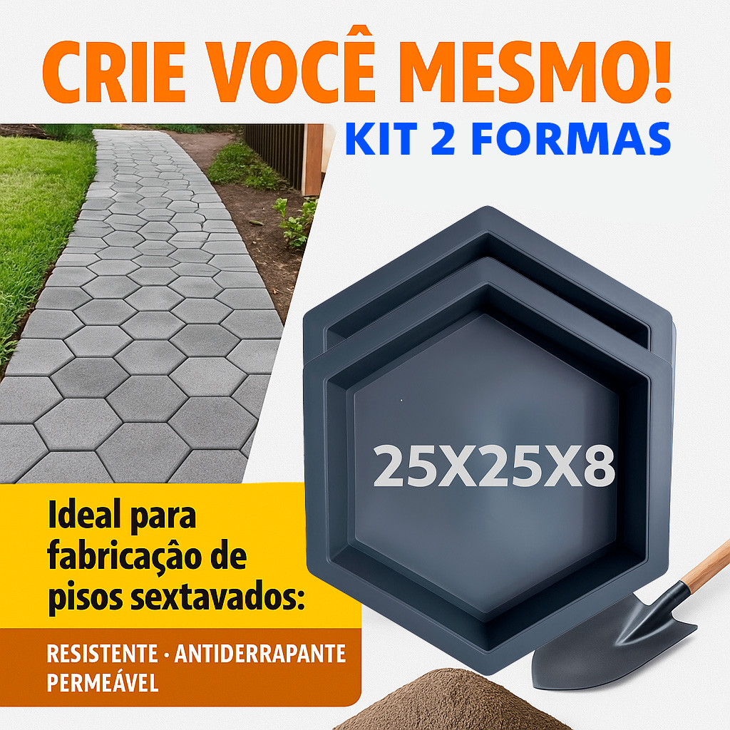 Forma Piso Kit 2 Bloquete Bloco Hexagonal Para Construção Liso Grande ...
