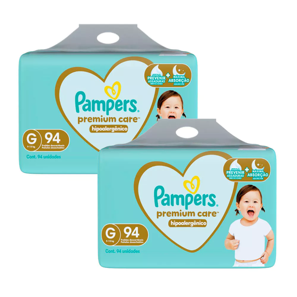 Kit 2 Fralda Pampers Premium Care Hipoalergênico G 94 Unidades 1