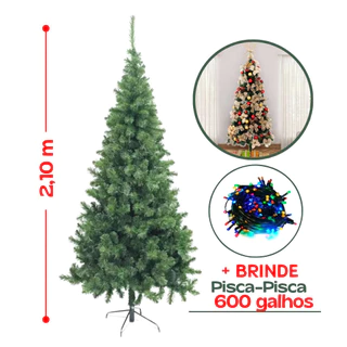 Árvore De Natal Pinheiro 210cm Cheia Premium Verde 600 Galhos+brinde Pisca Pisca