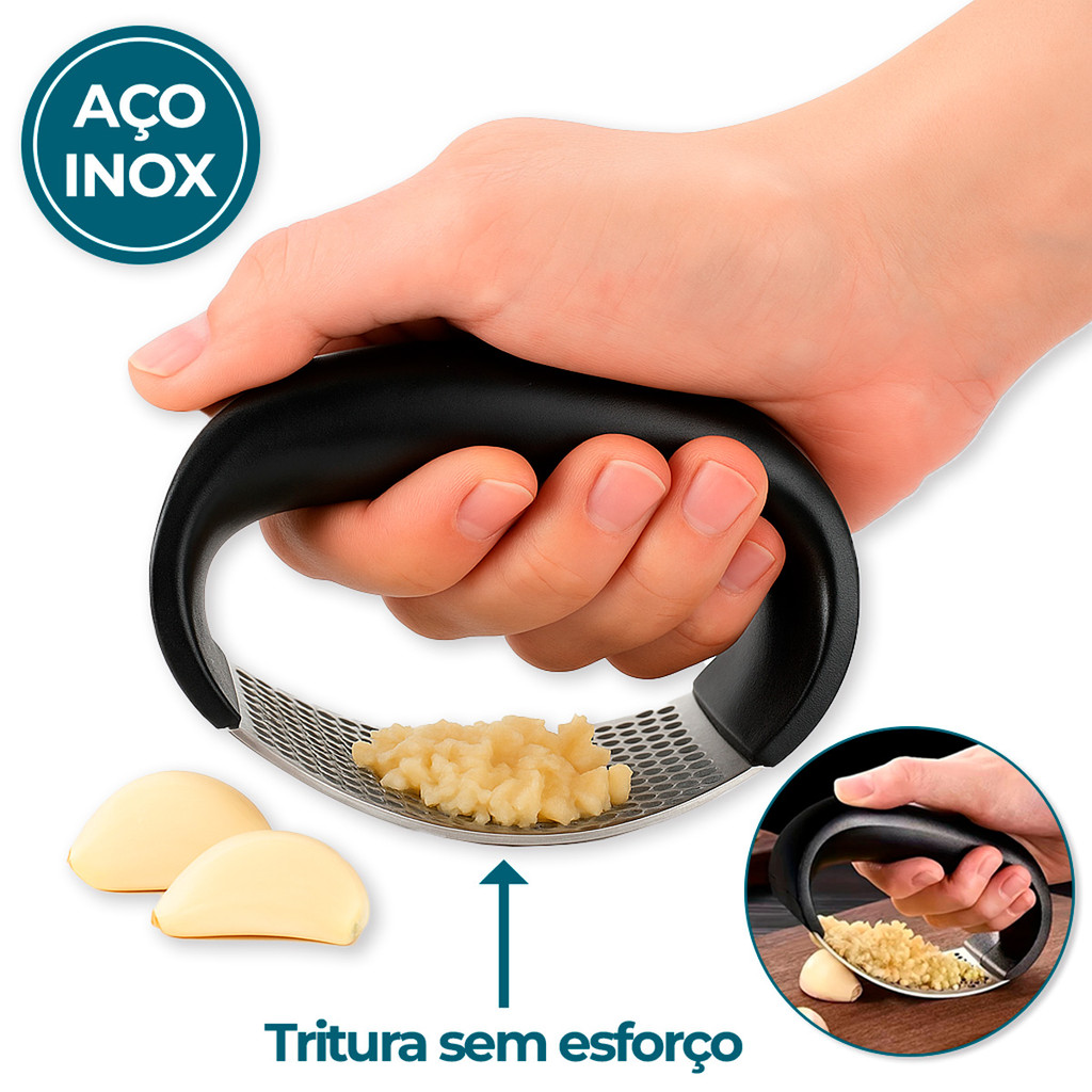 Triturador Espremedor de Alho Cebola Cenoura e Batata | Aço Inox | Pegada Ergonômica não machuca