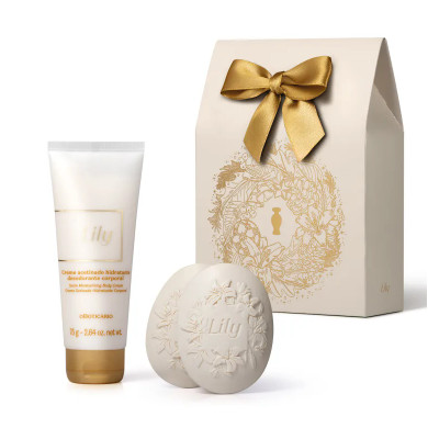 Kit Lily Creme hidratante corporal 15g + 2 sabonetes em barra 90g OBoticario presente de natal em Oferta na Shopee