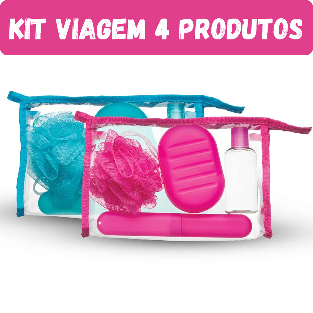 Kit de Viagem Ricca Porta Escova + Frasco 100ml + Saboneteira e Esponja ...