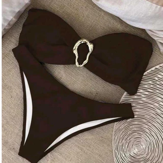 Conjunto de Biquini Praia Feminino com Decote Tomara Que Caia, Decoração Metálica em Oferta na Shopee