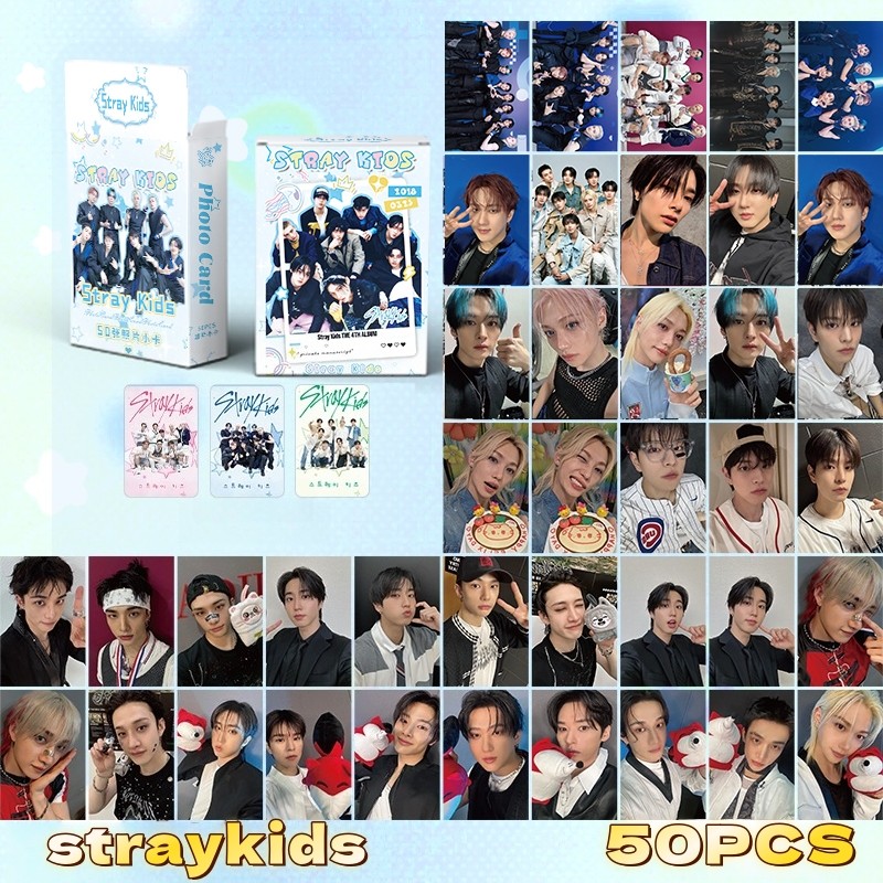 50-55pcs/box STRAY KIDS Cartões Fotográficos Holográficos Laser