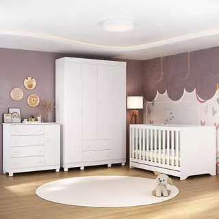 Quarto de Bebê Completo com Berço Americano 3 em 1 p/Colchão 130x70cm Allegra Multimóveis MP4582 em Oferta na Shopee