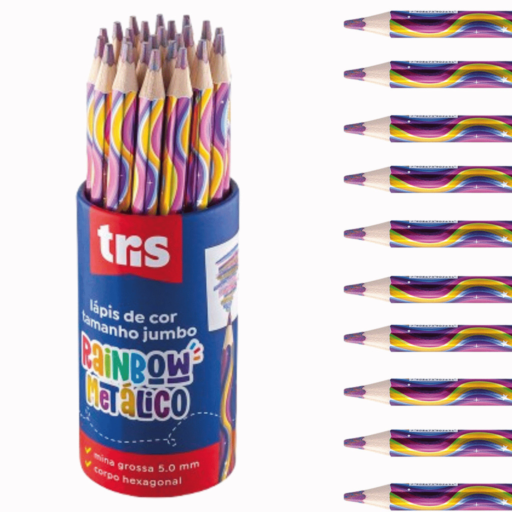 LAPIS DE COR JUMBO RAINBOW METALICO PCT C/24UN - TRIS | Shopee Brasil