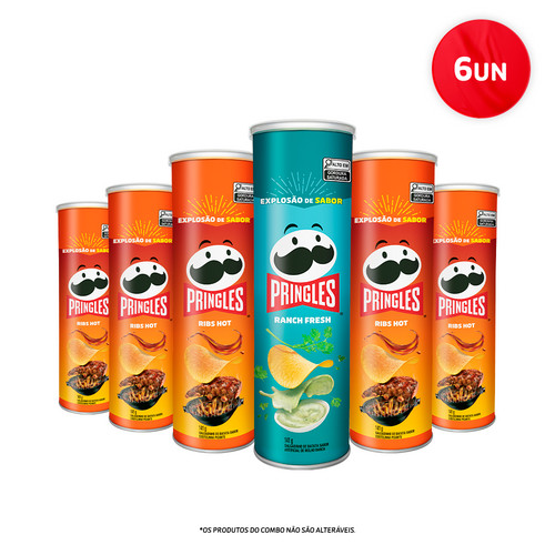 Combo Pringles Ribs Hot 141g 5 unidades + Pringles Ranch Fresh 141g 1 ...