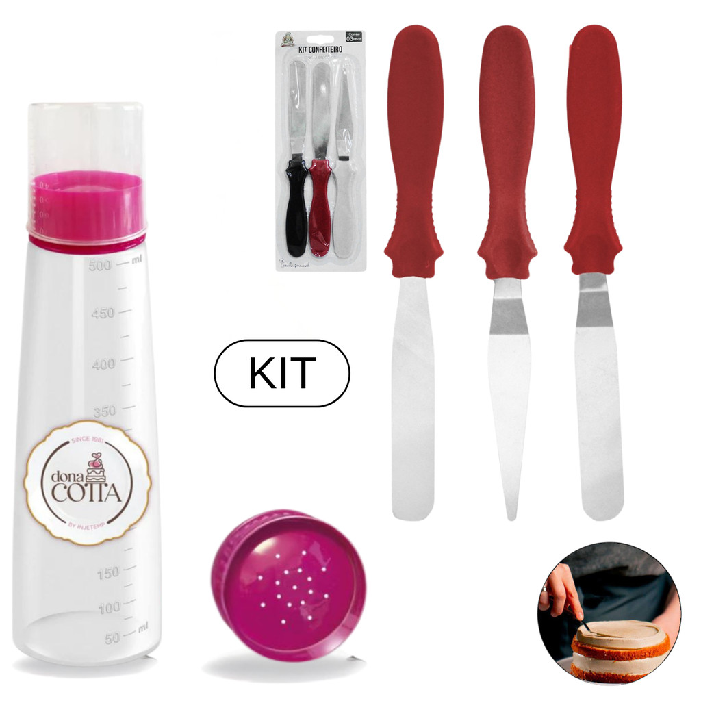Kit Confeiteiro 1 Regador de Massas 3 Espátulas Decoradoras 