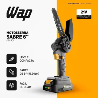 Motoserra Elétrica Portátil WAP Motoserra Sabre 6" K21 S01 Corte de 10cm Para Jardinagem 21V