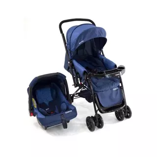 Carrinho de Bebe Travel System Reverse Duo Azul Rajado com Bebê Conforto - Cosco Kids em Oferta na Shopee