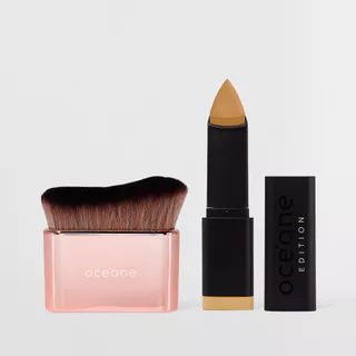 Kit Base em Bastão Beige + Pincel de Maquiagem Multifuncional (2 Produtos) em Oferta na Shopee