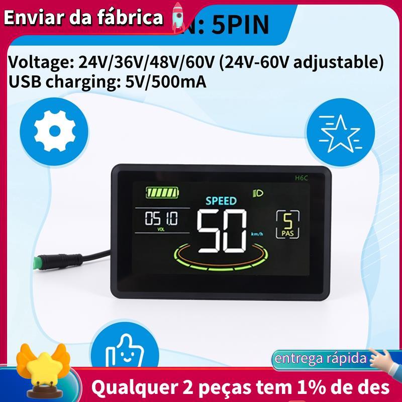 KACPLY H6C Elektrische Fiets Lcd Display Meter 24V-60V E Scooter LCD Panel Kleurenscherm Met USB UART Voor Elektrische Fiets Vervanging Accessoires (SM 6PIN