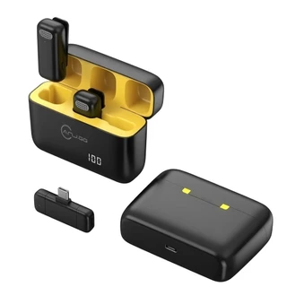 Microfone de Lapela Sem Fio Profissional com Case Digital – Compatível com iPhone e Android (Tipo-C) SU