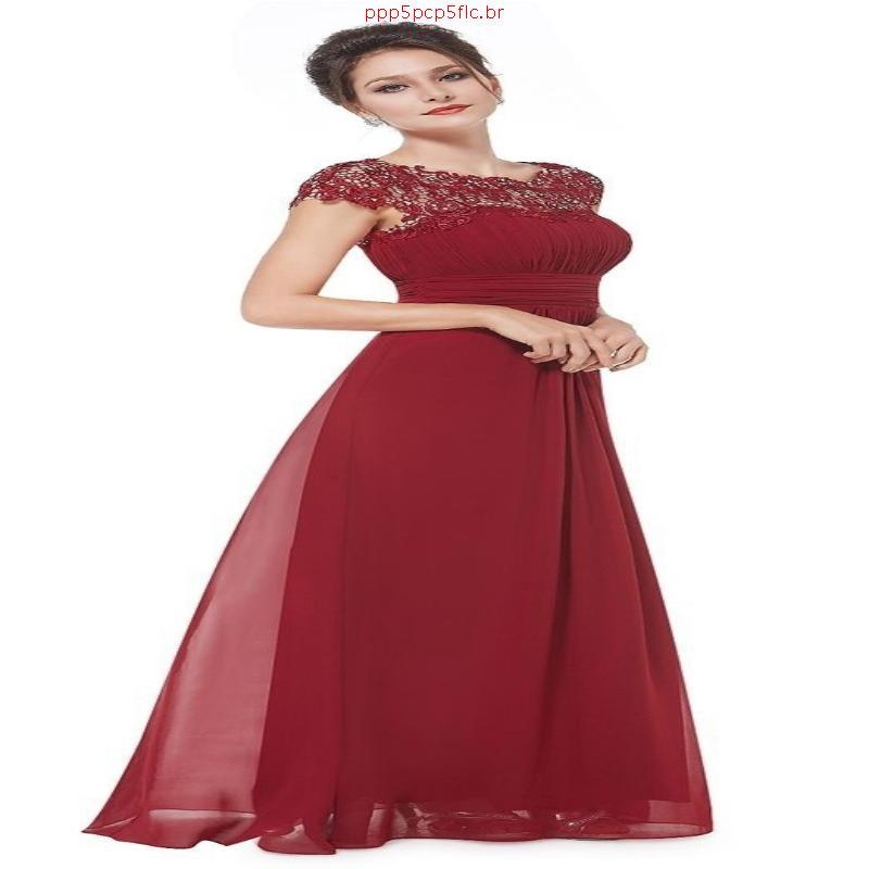 Mulheres elegantes vestido longo de renda para jantar/festa Formal 0808 ...