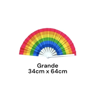 Leque Oriental GRANDE Arco-íris Festa Carnaval Parada Gay - Material Resistente Cores Vivas （Leque--001）