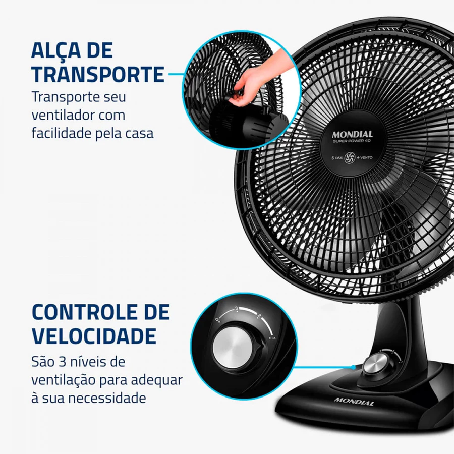 Ventilador Mondial Super Power 40cm 140W 220V Preto Alta Potência - foto 5