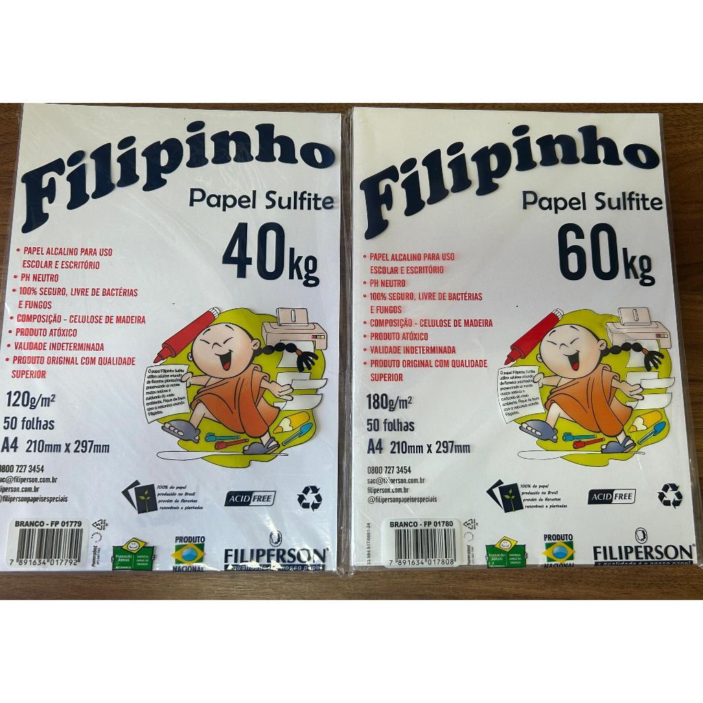 Papel Sulfite A4 Filipinho 180g ou 120g 50 100 200 Folhas Branco offset ...