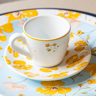 Jogo 6 Xícaras 90ml Wolff Café Cafézinho Grande Doce Encanto Cerâmica Flowers Amarelo Mesa Posta Requintada Florzinha