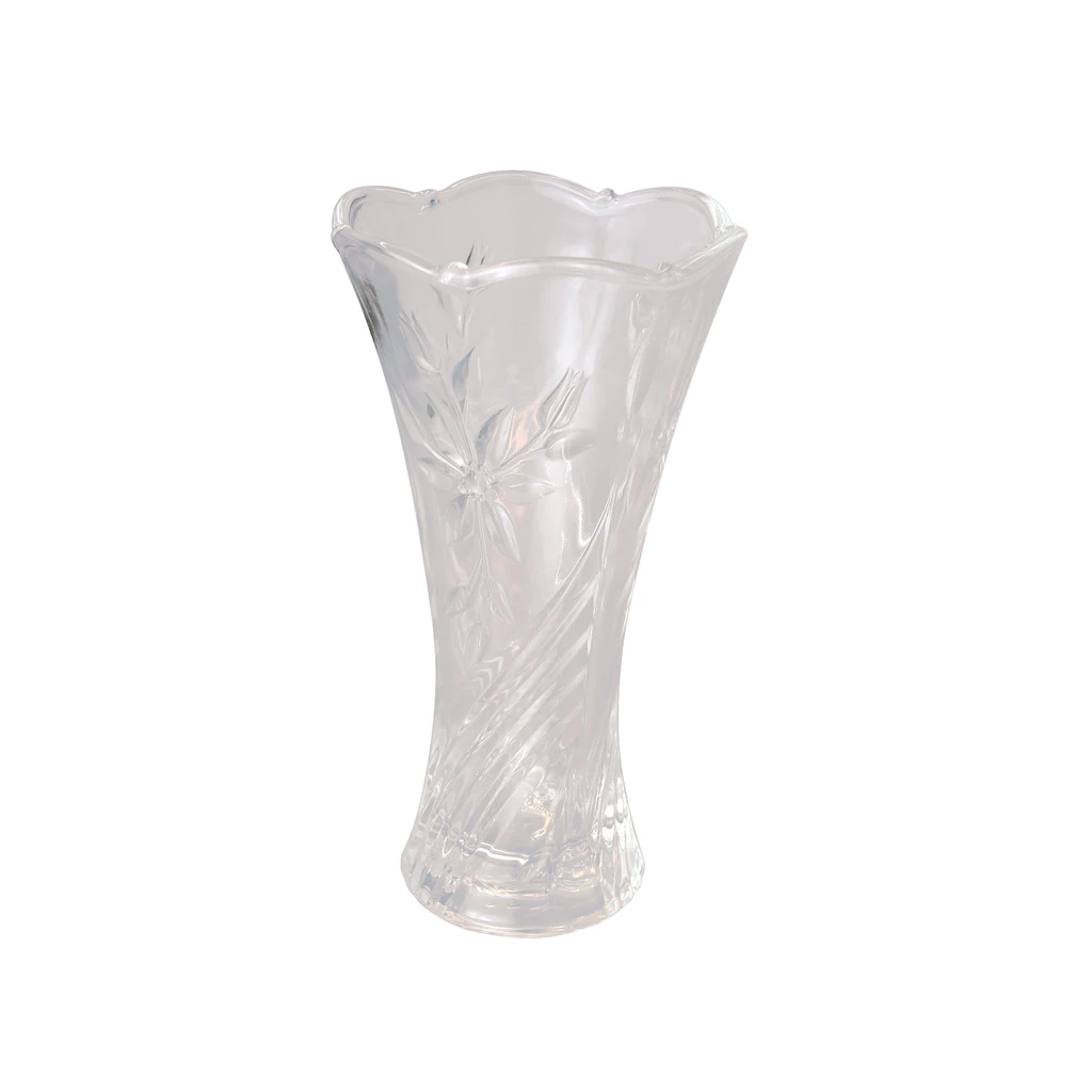 Vaso De Vidro 24cm Decorativo Alto Relevo Resistente Arranjo Flores