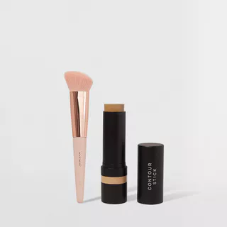 Kit Contorno em Bastão Marrom Claro + Pincel de Maquiagem para Contorno (2 Produtos) em Oferta na Shopee