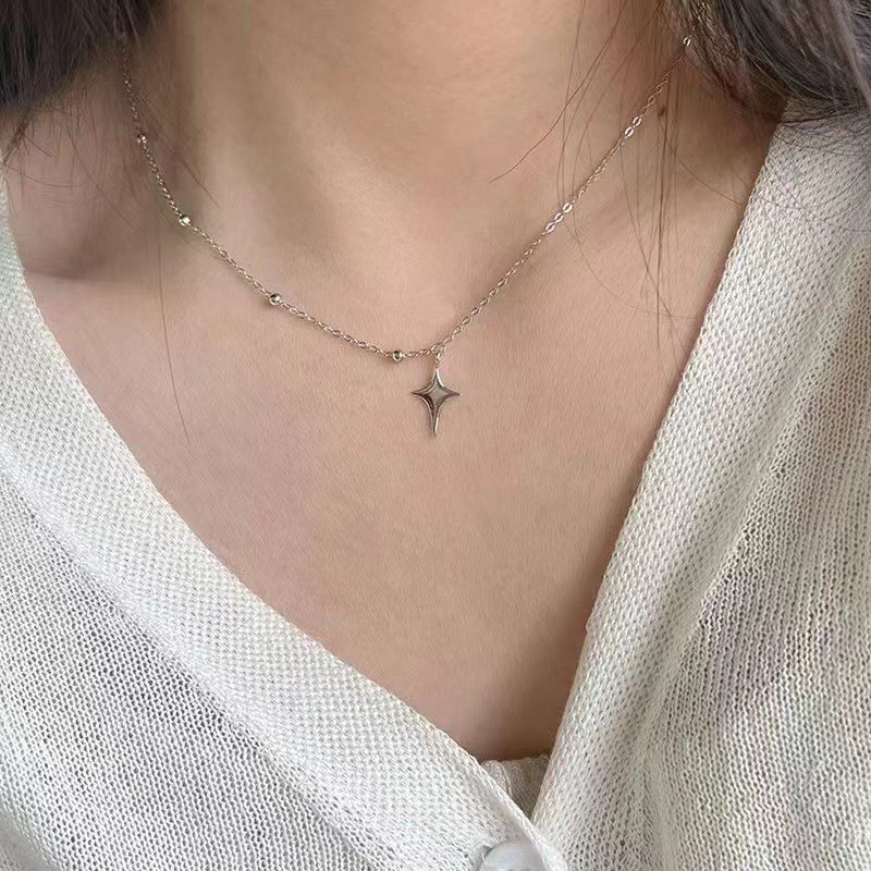 Colar feminino assimétrico com pingente de estrela de cinco pontas para clavícula
