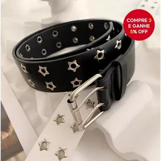 Cinto Feminino De Duas Fileiras Y2K – Ajustável De Metal Estrela Rebites Fivela Alça De Cintura Para Jeans/Vestidos