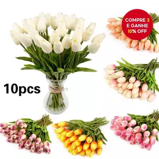 10 Peças Flores Artificiais De Látex Rosa Tulipa Buquê De Toque Real Para Decoração De Casamento E Casa