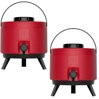 Kit 2 Garrafas Térmicas do Tipo Botijão Termolar 6 Litros Vermelho com Torneira e Pés Retráteis em Oferta na Shopee