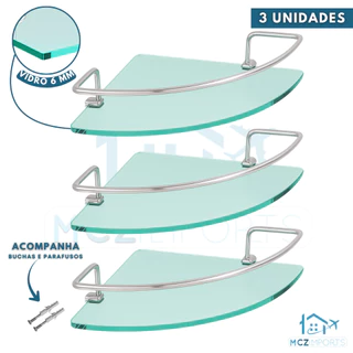 Kit 3 Prateleira Porta Shampoo Banheiro Alumínio Vidro Canto Antiferrugem Suporte Parede Organizador