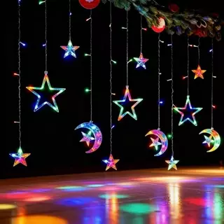 Decoração de Natal 3.5M Luzes de Cortina 110V-220V com Estrelas, Anéis e Cristais Ideal para Árvore, Festas e Reuniões 9
