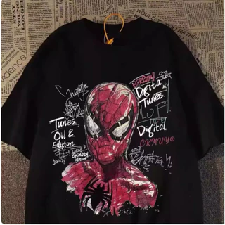 Camiseta Masculina Casual Plus Size Em Puro Algodão Com Estampa Retrô Do Homem-Aranha E Grafite Artístico.