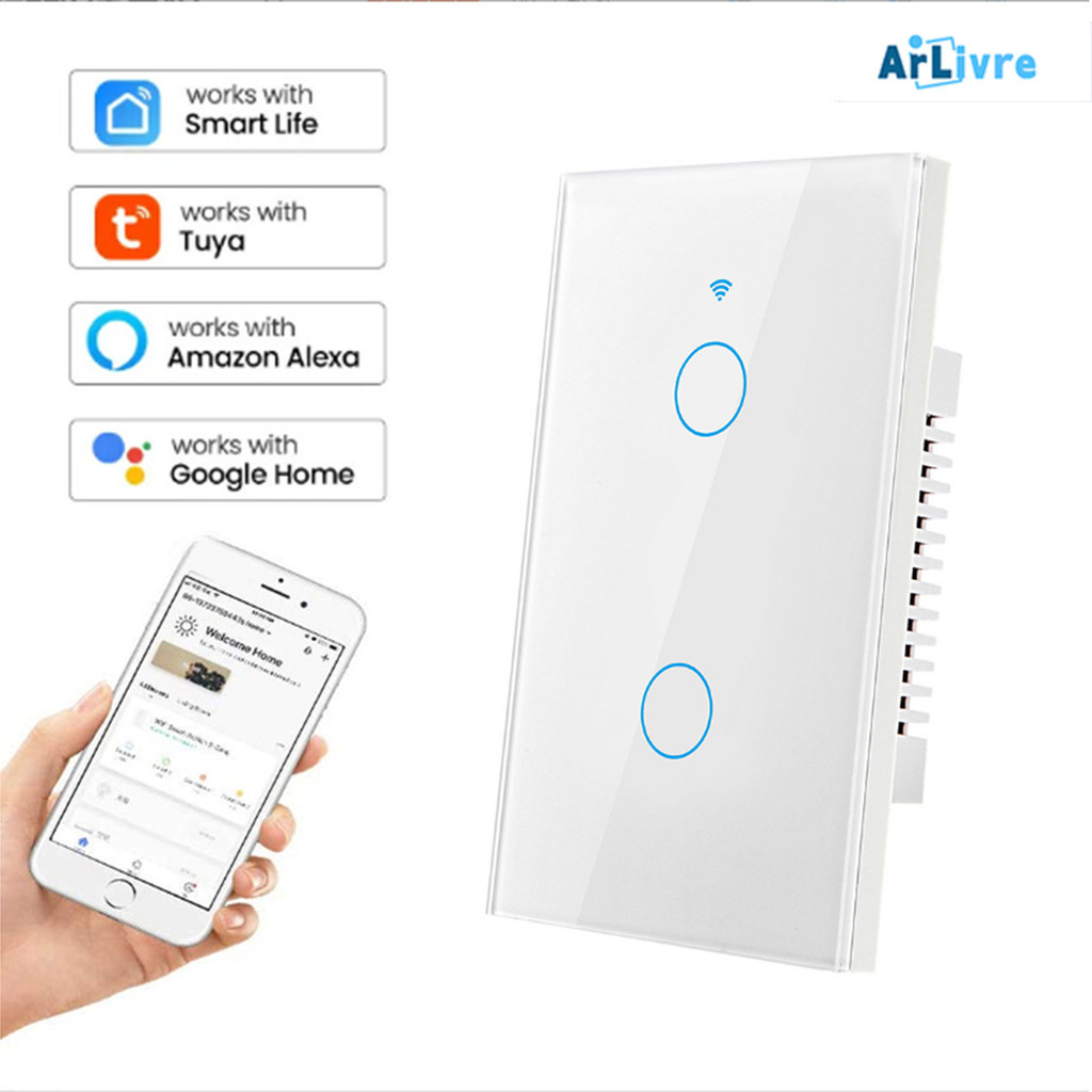 1 Botão 2 Botões 3 Botões Interruptor com Tomada WiFi Smart Design Compacto