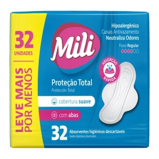 Absorvente Mili Protetor Total Suave com Abas - Embalagem com 32 Unidades em Oferta na Shopee