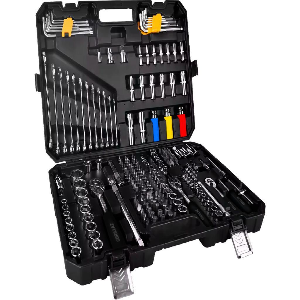 Kit Jogo De 222 Peças Oficina Maleta Ferramentas De Aço Cromo