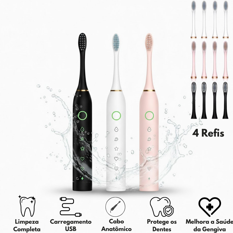 Escova De Dente Elétrica Recarregável Vibratória Com Refil | Shopee Brasil