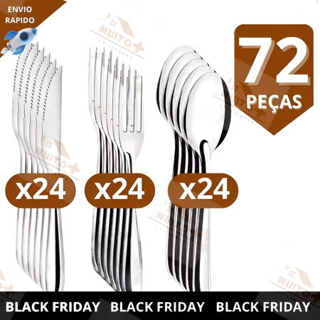 Jogo de Talheres 72 Peças Aço Inox 100% Garfo Faca e Colher de Mesa ALTA QUALIDADE