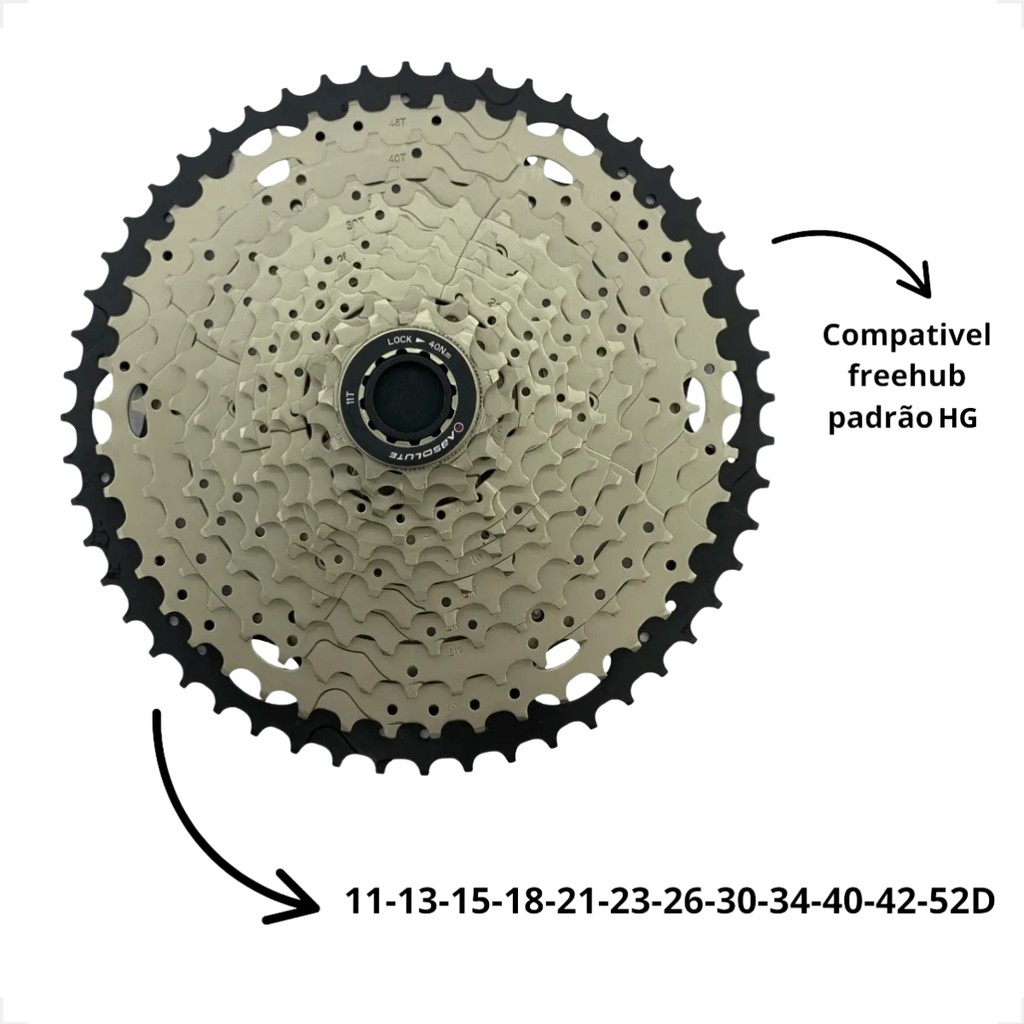 Cassete k7 Coroão 12v Absolute 1x12v 11 52 Dentes Freehub 8v 9v