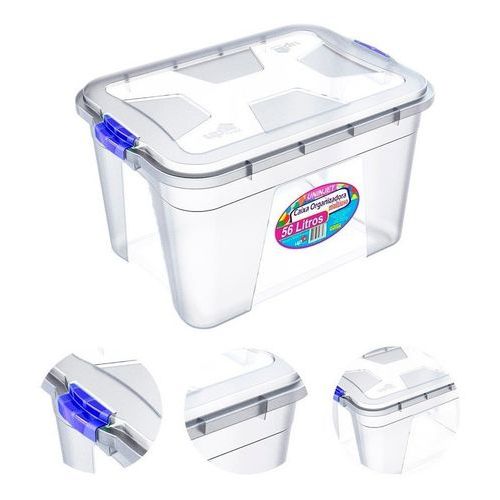 Caixa Organizadora Transparente Resistente Multiuso Grande 56 Litros ...