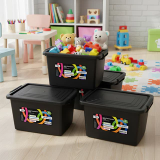 Caixa C/trava P/brinquedo Organizadora 20 Litros Cor- Preta - Preto em Oferta na Shopee