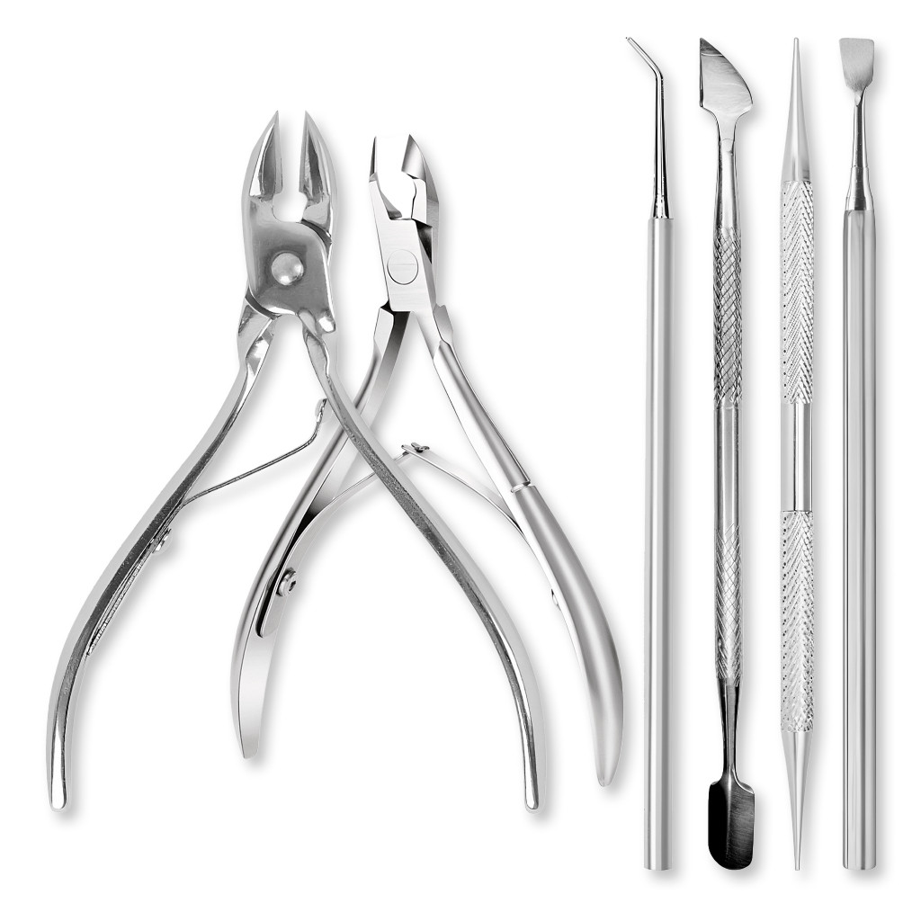 Kit Manicure 6 Peças Inox Alicate Corte Unha + Cutícula Espátula Palito Cureta Desencravador