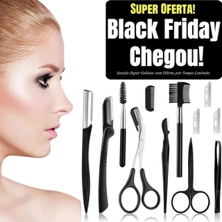 Black Friday! Kit de Depilação de Sobrancelha Feminino: Barbear, Escova, Tesoura, Pinça + Sacola de Armazenamento
